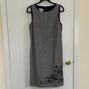 Talbots Gray Midi Dress with Black Floral Accent